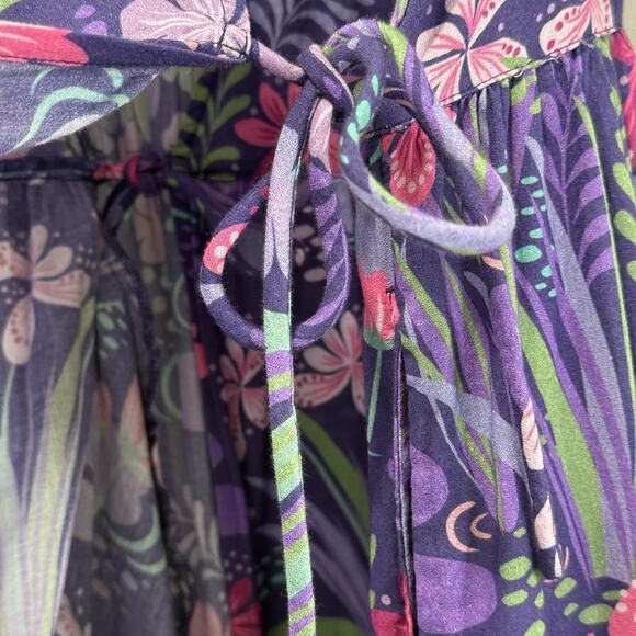 Gudrun Sjoden Purple Iris True Wrap Dress Midi Length M Pockets Organic Cotton - Picture 4 of 8